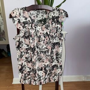 Express Floral Ruffle Blouse - Black, Pink, White